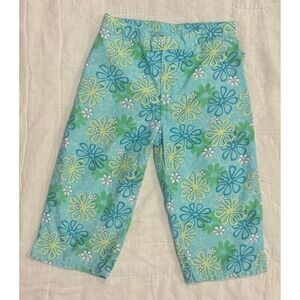 OshKosh Bgosh Kids Teal Floral Daisy Cotton Pants Size 5 Vintage Style Hook Loop